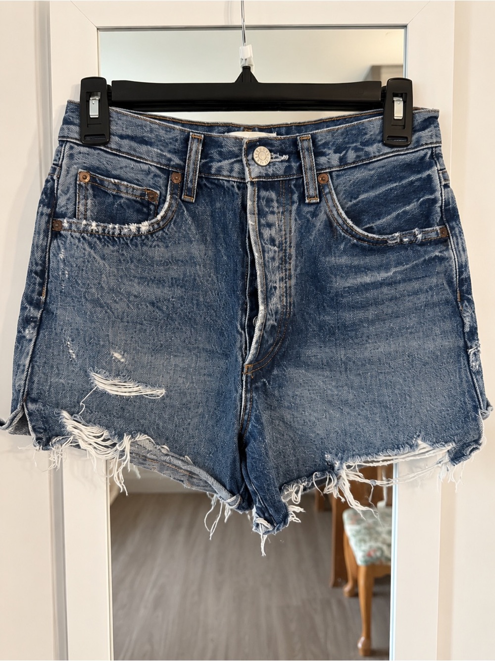 AGOLDE Dee High Rise Distressed Denim Cutoff Shorts Blue Size 26